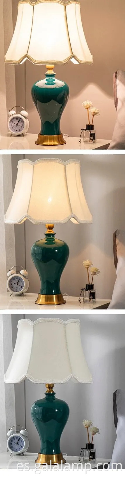 Lámpara de mesa de cerámica verde moderna lámpara de mesa decorativa del palacio